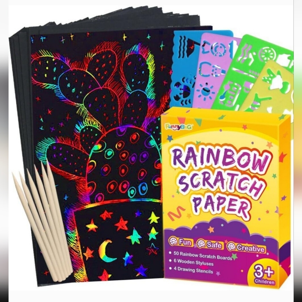 Rainbow Scratch Notebook, Scratch Paper and Origami Paper Set 3pcs BUNDLE -NEW - Picture 3 of 17